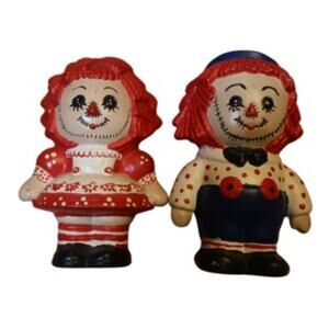 Vintage 1970s Raggedy Ann & Andy Ceramic Statues Hand‑Painted Decor Collectible